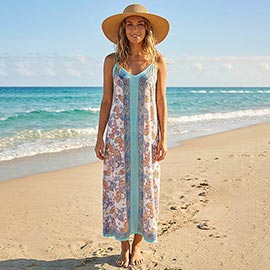 Boho Paisley Print Sleeveless Beach Maxi Dress