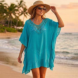 Crochet Back Beach Cover Up Poncho Dress