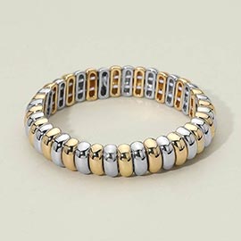 Rounded Metal Rib Link Stretch Bracelet