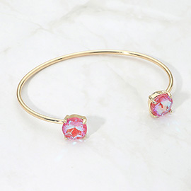 Faceted Round Stone Cluster Tip Cuff Bracelet