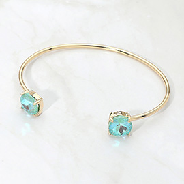 Faceted Round Stone Cluster Tip Cuff Bracelet