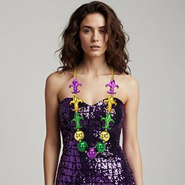 Bold Mardi Gras Fleur de Lis Bead Statement Necklace