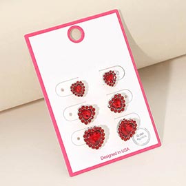 3Pairs - Silver Dipped Heart Halo Stud Earring Set