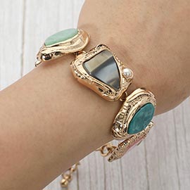 Bold Mixed Vintage Frame Stone Charm Link Statement Bracelet