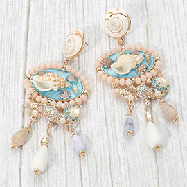 Seaside Shell Starfish Sea Turtle Charm Drop Statement Earrings