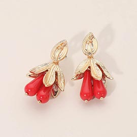 Sculpted Leaf Drop Charm Earrings