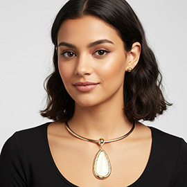 Resin Teardrop Pendant Accent Collar Statement Necklace