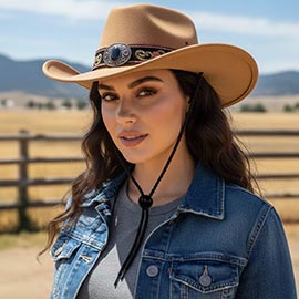 Boho Concho Buckle Embroidered Band Accent Western Cowboy Hat