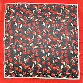Cherry Pattern Printed Square Silky Satin Bandana Scarf