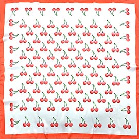 Cherry Pattern Printed Square Silky Satin Bandana Scarf