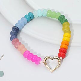 Open Heart Resin Pebble Beaded Stretch Bracelet