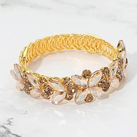 Floral Marquise Round Stone Cluster Adjustable Evening Bracelet