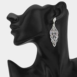 Rhinestone Pave Leaf Drop Evening Earrings