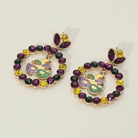 Mardi Gras Mask Accent Circle Drop Earrings