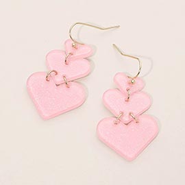 Triple Glitter Resin Heart Plate Link Drop Earrings