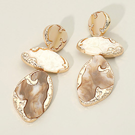 Textured Metal Frame Abstract Celluloid Acetate Plate Link Drop Statement Earrings