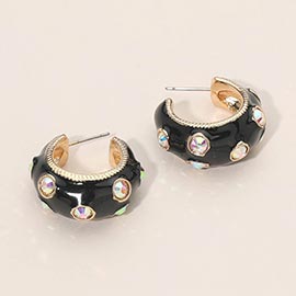 Chunky Pearl Embellished Enamel Hoop Earrings