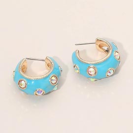 Chunky Pearl Embellished Enamel Hoop Earrings