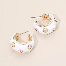 Chunky Pearl Embellished Enamel Hoop Earrings