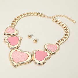 Bold Resin Heart Plate Link Chunky Chain Statement Necklace