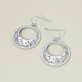 Hammered Metal Open Circle Drop Earrings