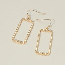 Metal Geometric Beaded Rectangular Frame Drop Earrings