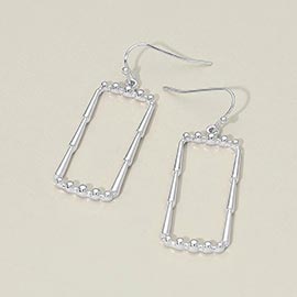 Metal Geometric Beaded Rectangular Frame Drop Earrings