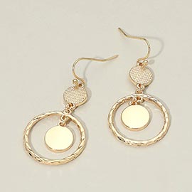 Textured Metal Hoop Disc Link Drop Earrings