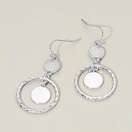 Textured Metal Hoop Disc Link Drop Earrings