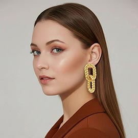 Bold Twisted Metal Link Drop Statement Earrings