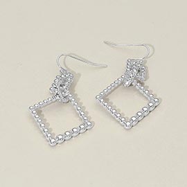 Stone Pave Linked Metal Beaded Square Drop Earrings