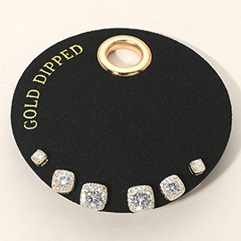 SECRET BOX_Gold Dipped 3Pairs Cushion Cut Stud Earring Set