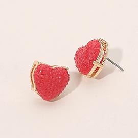 Textured Heart Cushion Stud Earrings