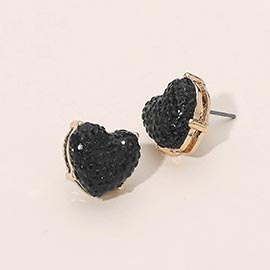 Textured Heart Cushion Stud Earrings