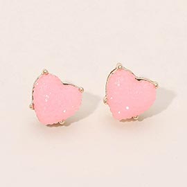 Textured Heart Cushion Stud Earrings