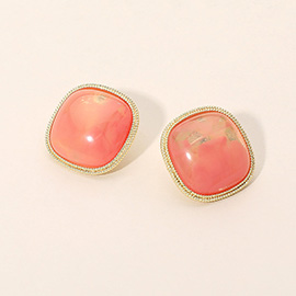 Square Stone Done Stud Earrings