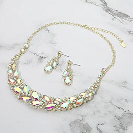 Marquise Stone Cluster Embellished Evening Necklace