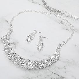 Marquise Stone Cluster Embellished Evening Necklace