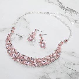 Marquise Stone Cluster Embellished Evening Necklace