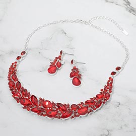 Marquise Stone Cluster Embellished Evening Necklace