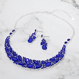 Marquise Stone Cluster Embellished Evening Necklace