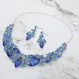 Marquise Stone Cluster Leaf Embellished Evening Necklace