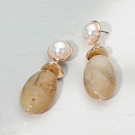 Marbled Oval Resin Pebble Drop Earrings