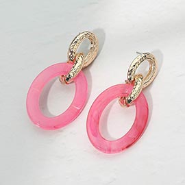 Marbled Resin Oval Ring Link Drop Earrings