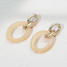 Marbled Resin Oval Ring Link Drop Earrings