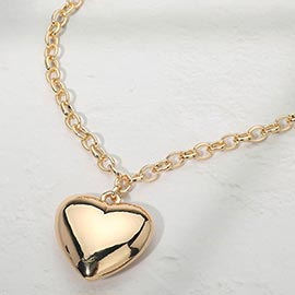 Puffy Metal Heart Pendant Long Necklace