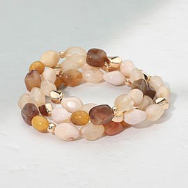 3PCS - Marbled Resin Pebble Beaded Stretch Multi Layered Bracelets