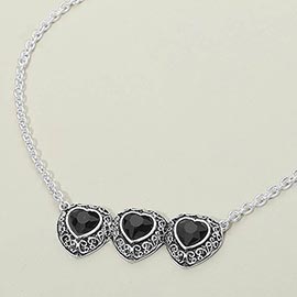 Triple Antique Metal Scrollwork Frame Heart Tile Pendant Necklace