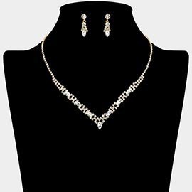 Marquise Stone Cluster Rhinestone Paved V Shape Necklace
