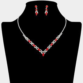 Marquise Stone Cluster Rhinestone Paved V Shape Necklace